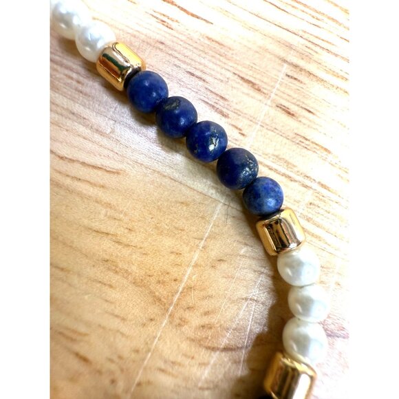 J.Crew Pearl & Lapis Blue Stone Anklet With Gold Accents Adjustable Length - Picture 5 of 11